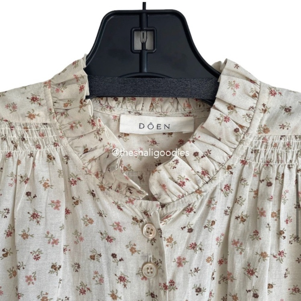 DOEN Rose Top Floral Blouse Cream Parc Monceau size Small - Picture 3 of 8